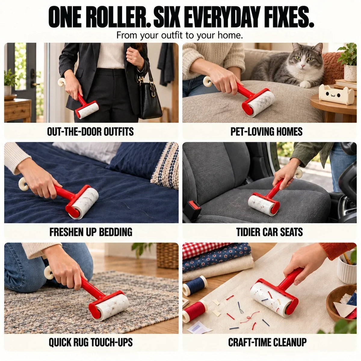 Reusable lint roller removing cat and dog hair from clothing