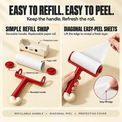 Cat-shaped lint roller for dust, lint and pet hair removal