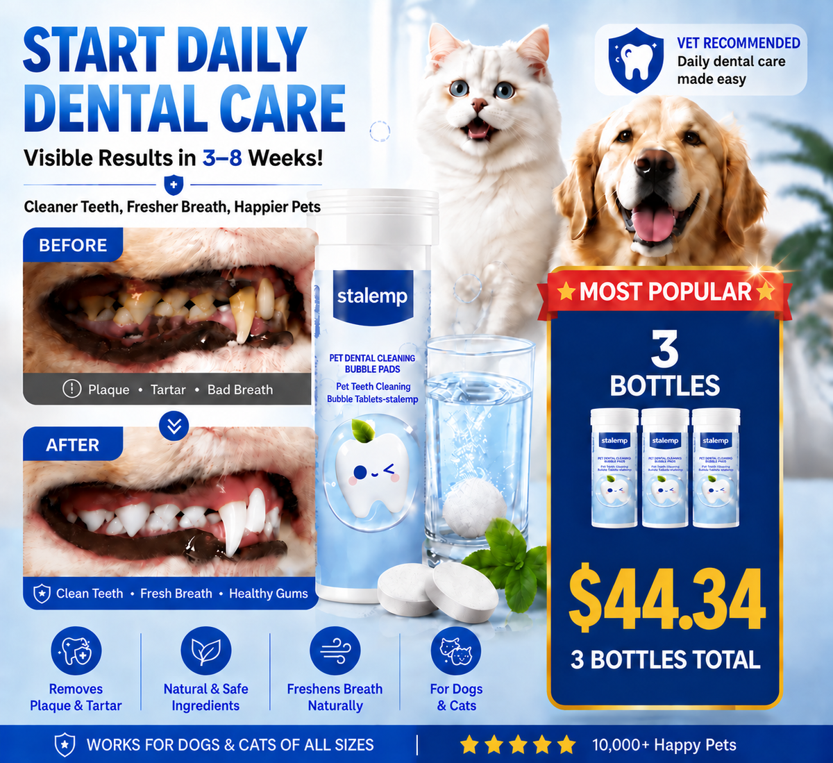 Stalemp pet dental tablets — 3 bottles $44.34