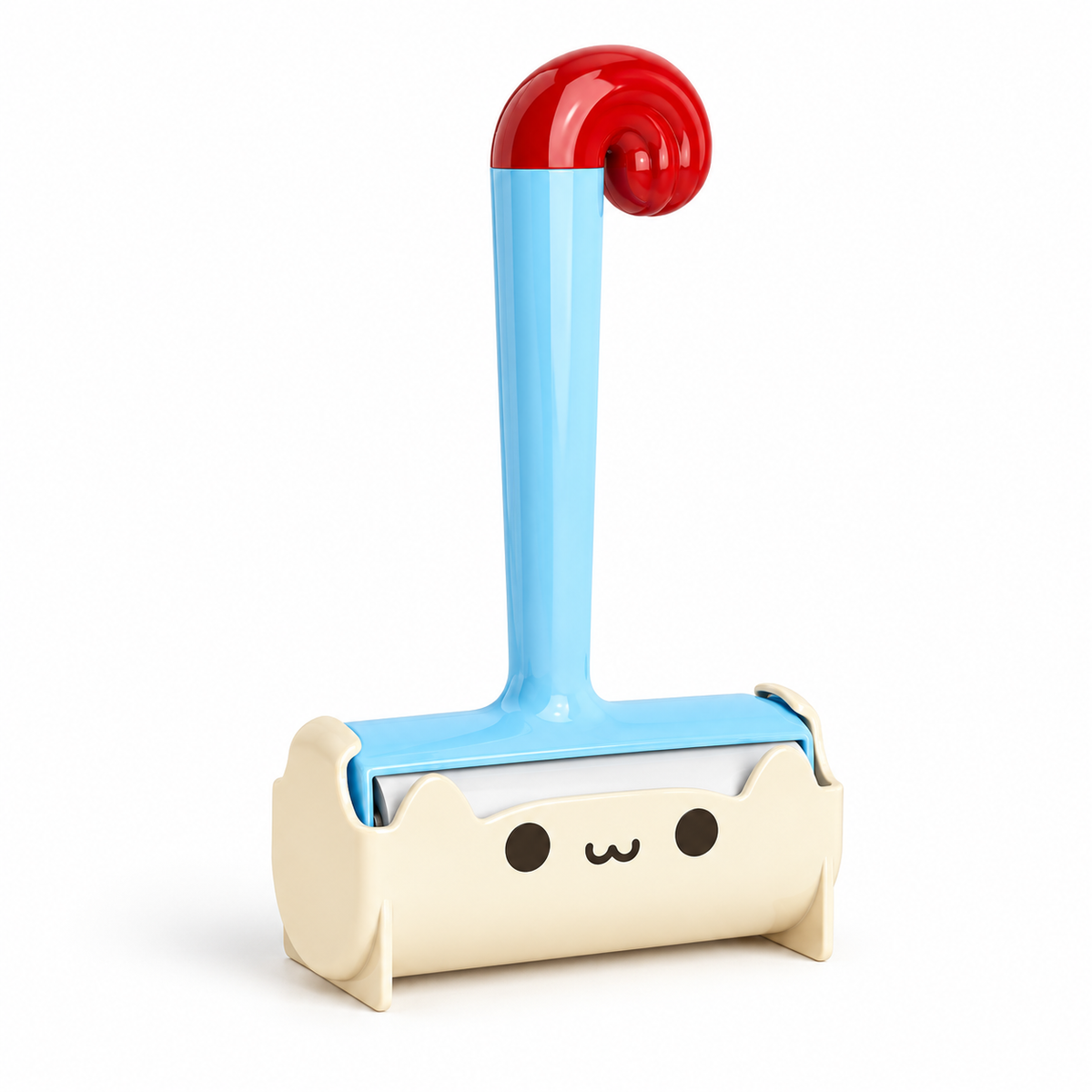 Blue and red Stalemp pet hair lint roller on white background