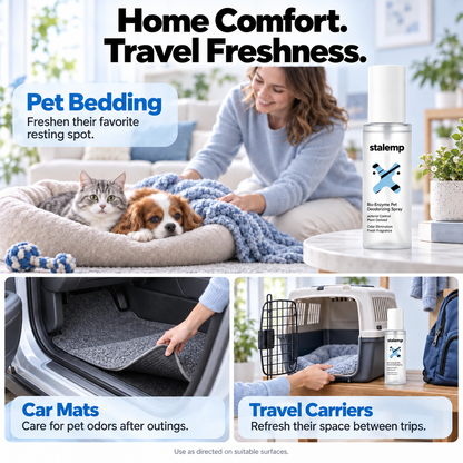 Stalemp pet deodorizing spray for bedding car mats and travel carriers